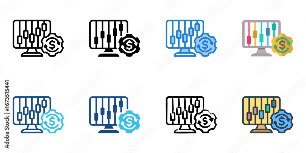 Poster trade automation icon set multiple style collection
