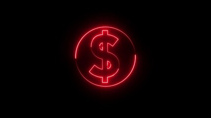Glowing light neon red color dollar icon animation us currency business money us coin wealth finance profit cash circle us dollar payment on black background	 - Powered by Adobe
