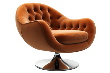 Stylish orange swivel chair with tufted design, perfect for modern interiors.