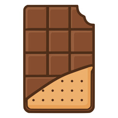 Bar of chocolate with biscuit inside snack flat color vector illustration template design