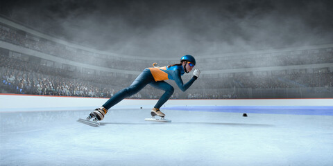 Short Track Speed ​​Skating on 3d ice stadium.