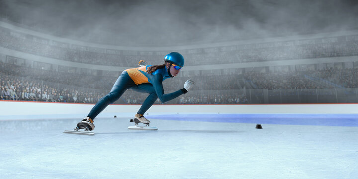 Short Track Speed ​​Skating on 3d ice stadium.