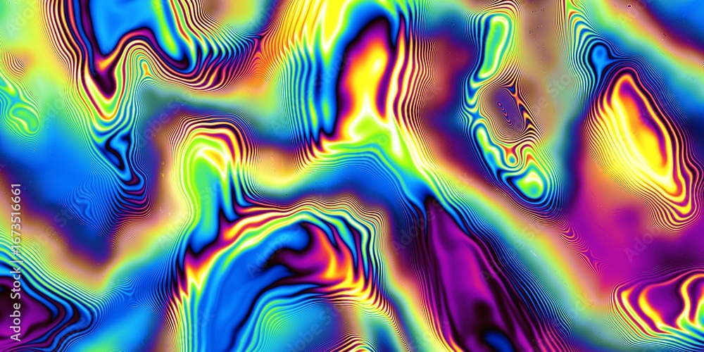 Poster vibrant abstract psychedelic pattern filled with colorful patterns and mesmerizing fluid motion, evo