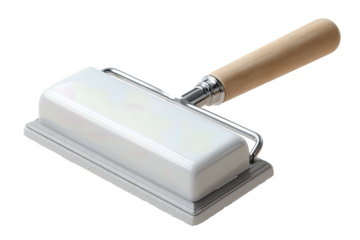 Grout float with beveled rubber base and smooth ergonomic handle, satin hardware minimal and clean, isolated on transparent background.
