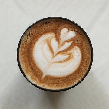 Japanese Hojicha Latte with Milk Foam Swirl on White Background