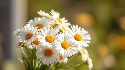 Fototapeta premium A fresh daisy bouquet basks in sunlight, with delicate blooms against a soft focus background.