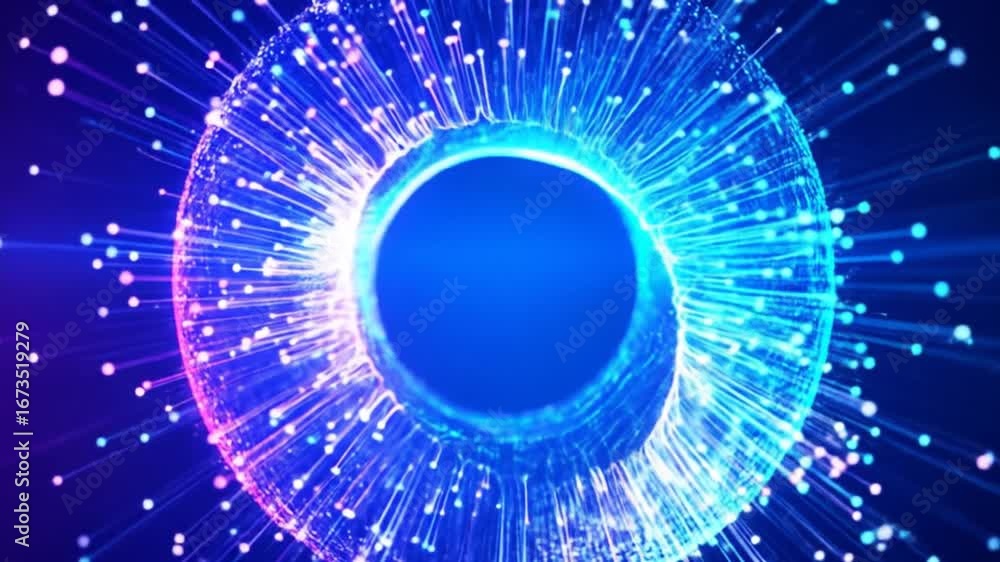 Aufkleber abstract blue circular light background with glowing dots and lines in futuristic style design for t
