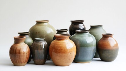Assorted ceramic vases, studio shot, neutral background, display