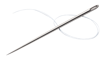 A sewing needle with thread looped through