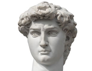  Classic Stone Bust of David, Front View Sculpture, Isolated Transparent Background PNG