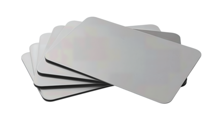 Photography gray card set with matte uniform surfaces and rounded corners, isolated on transparent background.
