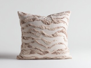 Decorative cushion with textured wave pattern in neutral tones for home decor enhancement
