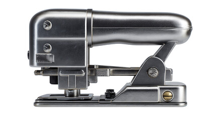 A heavy-duty manual staple gun with a smooth trigger and closed bottom loader, isolated on transparent background.
