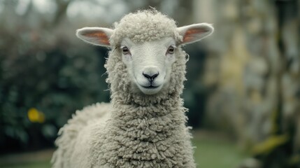 Fototapeta premium Close-up sheep portrait in garden setting