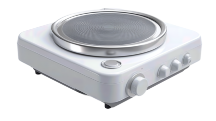 Modern lab magnetic stirrer with unlabelled controls and minimal form, isolated on transparent background.
