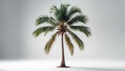 Obraz premium A lone palm tree against a plain white background.