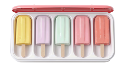 Ice pop mold tray in matte finish with neat vents and simple design, isolated on transparent background.
