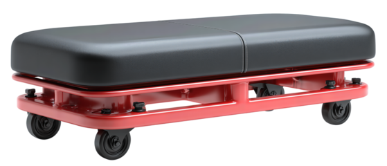 Durable rolling mechanic’s creeper designed for under-car work, neat and functional, isolated on transparent background.
