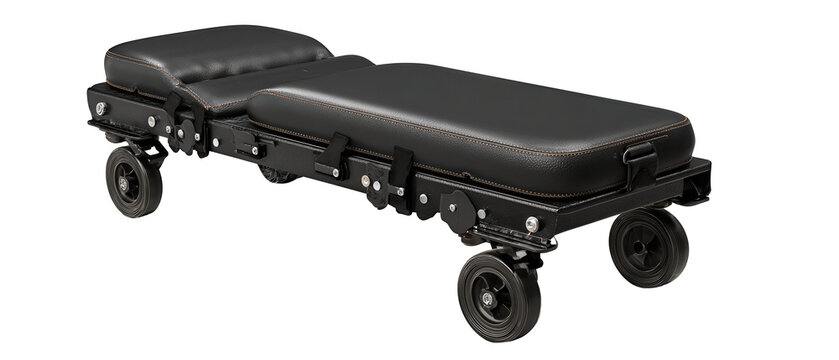 Durable rolling mechanic’s creeper designed for under-car work, neat and functional, isolated on transparent background.
