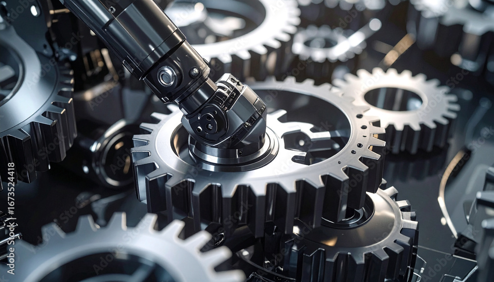 Poster mechanical gears: the intricate details of a collection of interlocked gears, symbolizing the precis