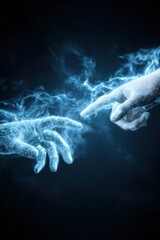 Two Hands Touching In Glowing Blue Light