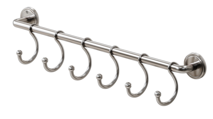 Metal hook rail with satin bead-blasted finish and clean bends, isolated on transparent background.
