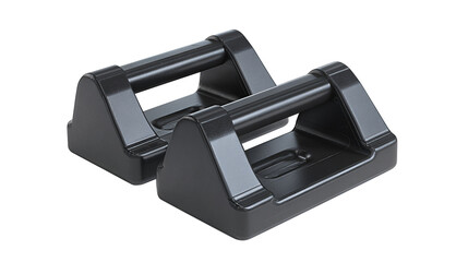 Durable elastomer wheel chocks arranged parallel for stability, isolated on transparent background.
