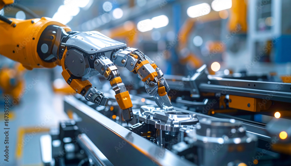 Poster robotics in action: a cutting-edge robotic arm, a symbol of precision, automation, and technological