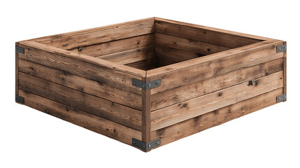 DIY garden planter box kit showing planks and brackets ready for assembly, isolated on transparent background.
