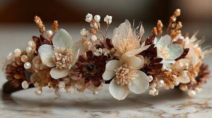 Delicate, dried flower headband, warm tones