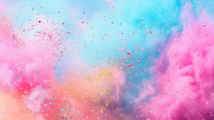 Obraz premium Colorful powder explosion in pink blue and yellow shades background