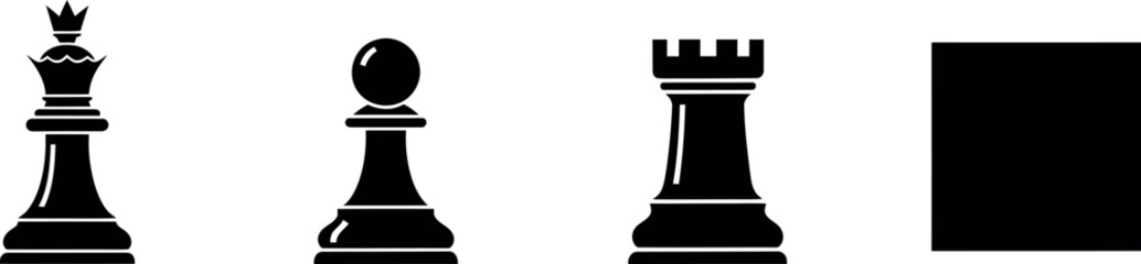 Silhouettes of a Black King, Pawn, and Rook, representing Strategy, Logic, and Competition, perfect for themes of business and challenge.