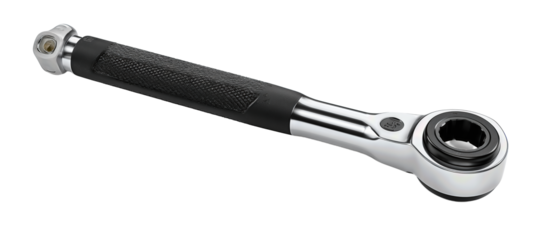 Professional torque wrench for precise tightening, slim and durable form, isolated on transparent background.
