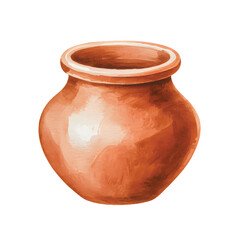 Classic rustic pottery pot in natural terracotta colors, painted in realistic watercolor style.