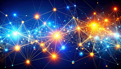 Obraz premium Abstract visualization of AI neural network with glowing nodes and connected lines on black background