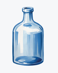 Transparent glass bottle in soft blue tones with watercolor detailing.