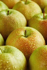 Fresh Juicy pear with Water Droplets - Close-up of Ripe Fruit, Ripe green pears with water drops...