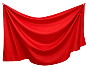 Red Banner with Wavy Drapes, Angled Side View, isolated on Clear PNG or White Background
