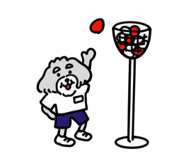 運動会で玉入れをする手描きの犬