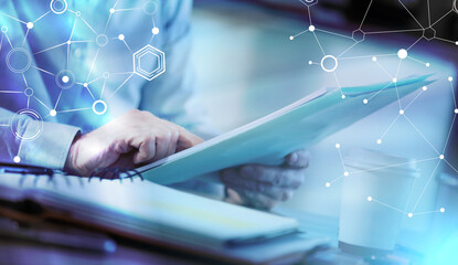 Businessman checking a document; light effect