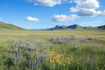 Obraz premium Green summer field with wildflowers