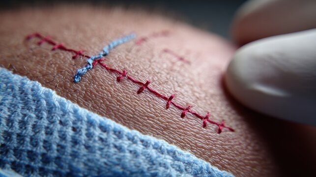 Close-up of Surgical Stitching on Skin After Medical Procedure