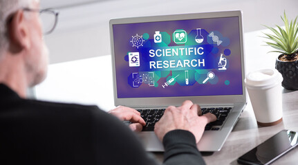 Scientific research concept on a laptop screen