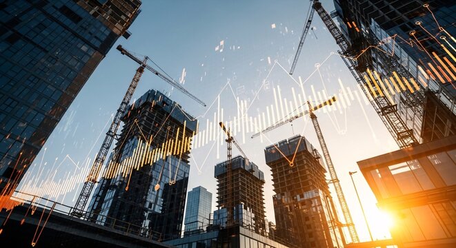Urban Construction Financial Growth in a Dynamic Cityscape with Rising Market Trends Visualized