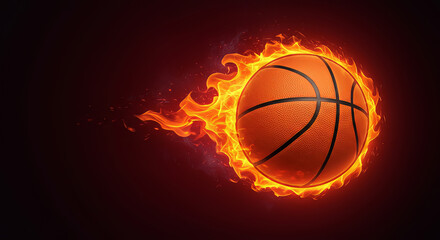 Fototapeta premium Orange basketball engulfed in bright orange flames