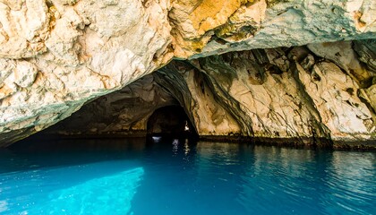 Fototapeta premium Cave entrance into turquoise water