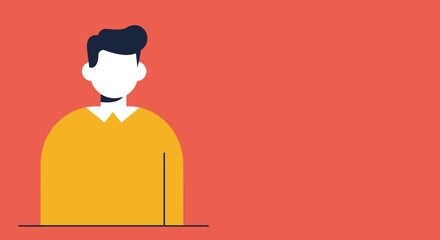 Clean flat design illustration of a stylized person in yellow, set against a vibrant red background. Ideal for user profiles, business concepts, or digital content requiring copy space.