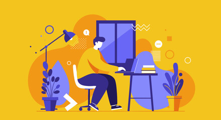 Man working remotely on a laptop at a modern home desk, illustrating productivity, digital business, and a flexible lifestyle.