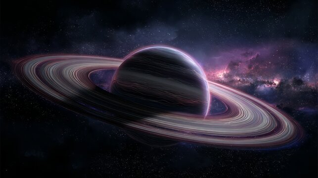 Vividly Colored Saturn with Illuminated Rings in a Cosmic Setting