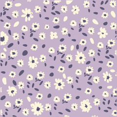Seamless daisy  flowers pattern  Vector on purple background, Hand-drawn daisy flowers botanical elements, Ink drawings of wildflowers,vector illustration natural design.eps 10.